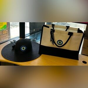 Black and White Tote Bag with Evil Eye Design